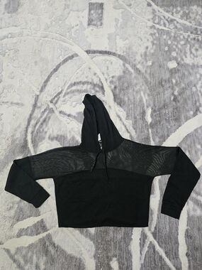 Derek Heart Women's Black Cropped Hoodie with Sheer Yoke Size S/M